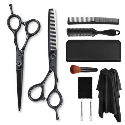 10 PCS Hair Cutting Scissors Set, Professional Haircut Scissors Kit with Cutting Scissors,Thinning Scissors,Black Hairdressing Shears Set5.5'',6.0'' (5.5 inch)