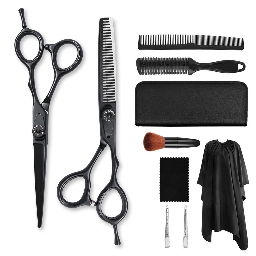 10 PCS Hair Cutting Scissors Set, Professional Haircut Scissors Kit with Cutting Scissors,Thinning Scissors,Black Hairdressing Shears Set5.5'',6.0'' (5.5 inch)