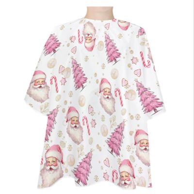 Christmas Santa Claus Barber Cape - Salon Hair Cutting Cape for Women,Men,Adults,Haircut Cape with Adjustable Elastic Neckline Hairdressing Stylist Cape Gown Accessories Pink Minimalist Tree Snowflake