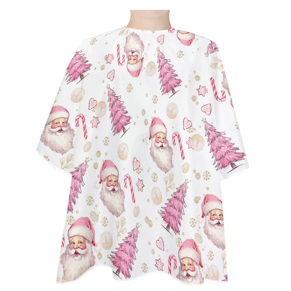 Christmas Santa Claus Barber Cape - Salon Hair Cutting Cape for Women,Men,Adults,Haircut Cape with Adjustable Elastic Neckline Hairdressing Stylist Cape Gown Accessories Pink Minimalist Tree Snowflake