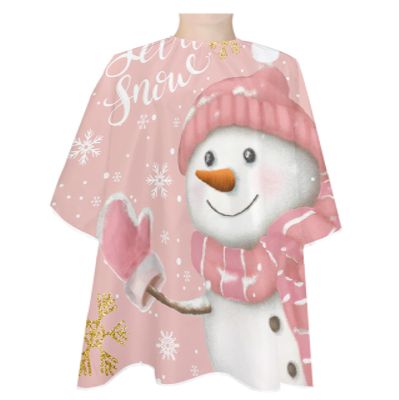 Blush Pink Snowman Barber Cape - Salon Hair Cutting Cape for Women, Men, Kids, Adults, Haircut Cape with Adjustable Elastic Neckline Hairdressing Stylist Cape Gown Accessories Christmas Gold Snowflake