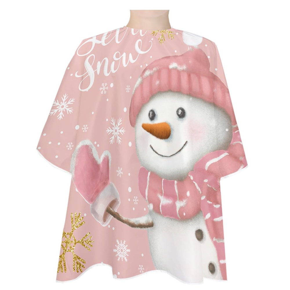 Blush Pink Snowman Barber Cape - Salon Hair Cutting Cape for Women, Men, Kids, Adults, Haircut Cape with Adjustable Elastic Neckline Hairdressing Stylist Cape Gown Accessories Christmas Gold Snowflake