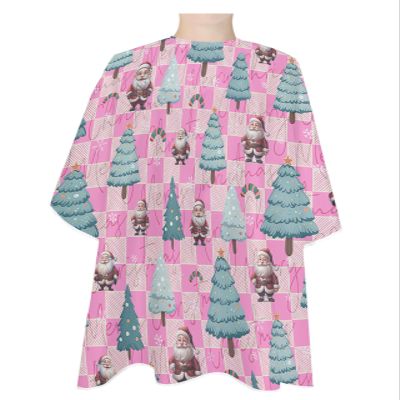 Christmas Barber Cape - Salon Hair Cutting Cape for Women,Men,Kids,Adults,Haircut Cape with Adjustable Elastic Neckline Hairdressing Stylist Cape Gown Accessories Santa Pine Tree Snowflake Plaid Pink