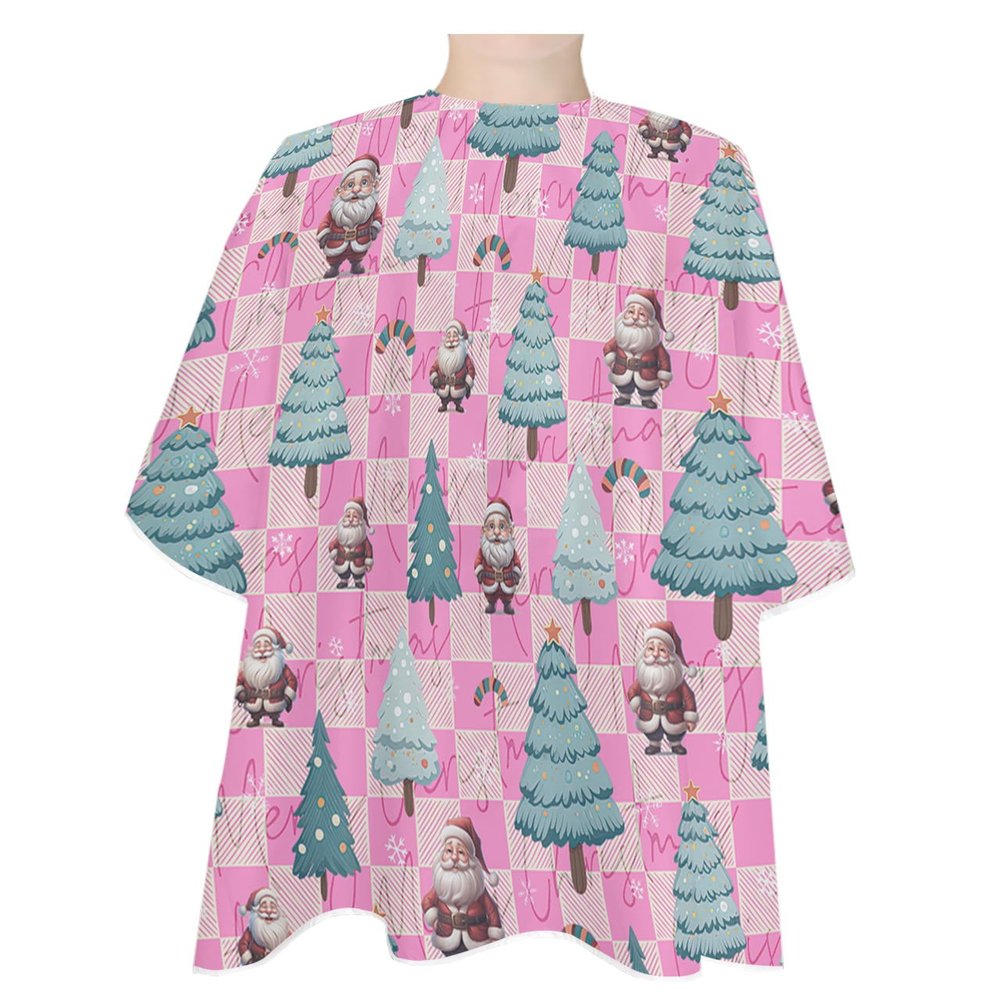 Christmas Barber Cape - Salon Hair Cutting Cape for Women,Men,Kids,Adults,Haircut Cape with Adjustable Elastic Neckline Hairdressing Stylist Cape Gown Accessories Santa Pine Tree Snowflake Plaid Pink