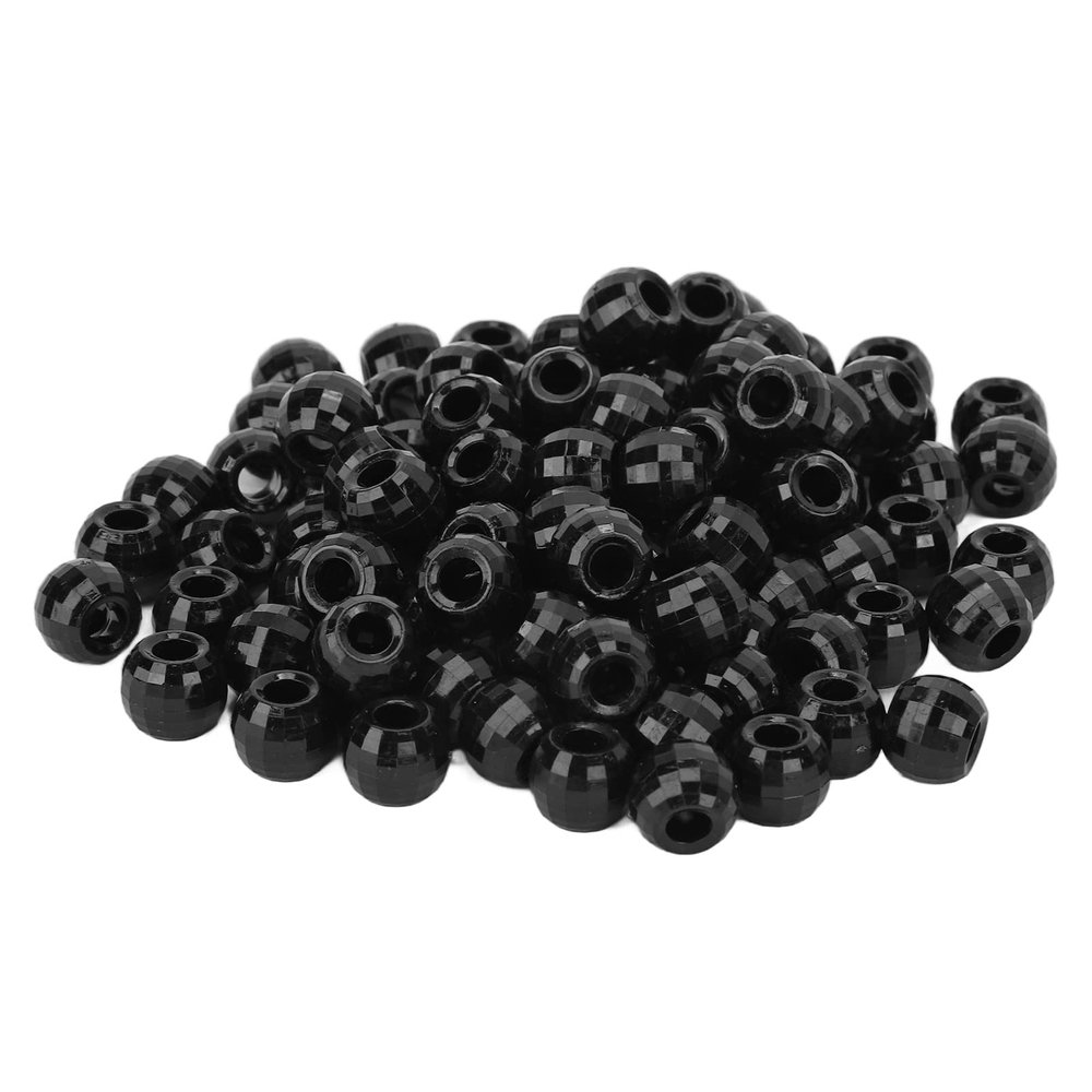 100pcs Hair Braiding Beads Plastics, Hair Beads, Elastic Rubber Bands, for Long-Lasting Large Hole Section for Dreadlocks & Braids, Vintage Hair Jewelry(Black)