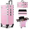 4-in-1 Transformable Rolling Makeup Train Case, Locable Cosmetic Trolley with Aluminum Frame for Make Up Hairstylists Nail Tech view 1
