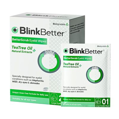 BlinkBetter Tea Tree Oil Eyelid Wipes - 20 x Natural Blepharitis, MGD & Dry Eye Relief Wipes | Cleansing, Soothing, Dual-Textured, Triple Moisture Formula | Biodegradable & Gentle (Pack of 1, 20)