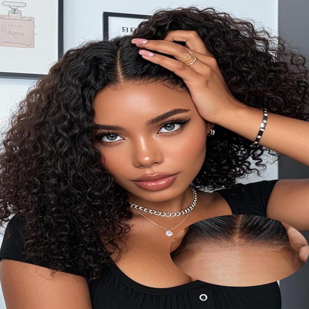 12 Inch Wear and Go Glueless Curly Bob Wig Human Hair Pre Plucked,Deep Wave No Glue Bob Wigs,Pre cut Transparent Lace Front Wigs Human Hair Natural Hairline for Women 200% Density