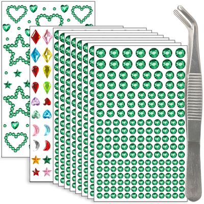 NIACONN 1760 Pcs Deep Green Hair Jewels Face Gems Stick on, Self Adhesive Glitter Rhinestones Stickers for Women Body Eyes Nails Festival Halloween Makeup & Crafts