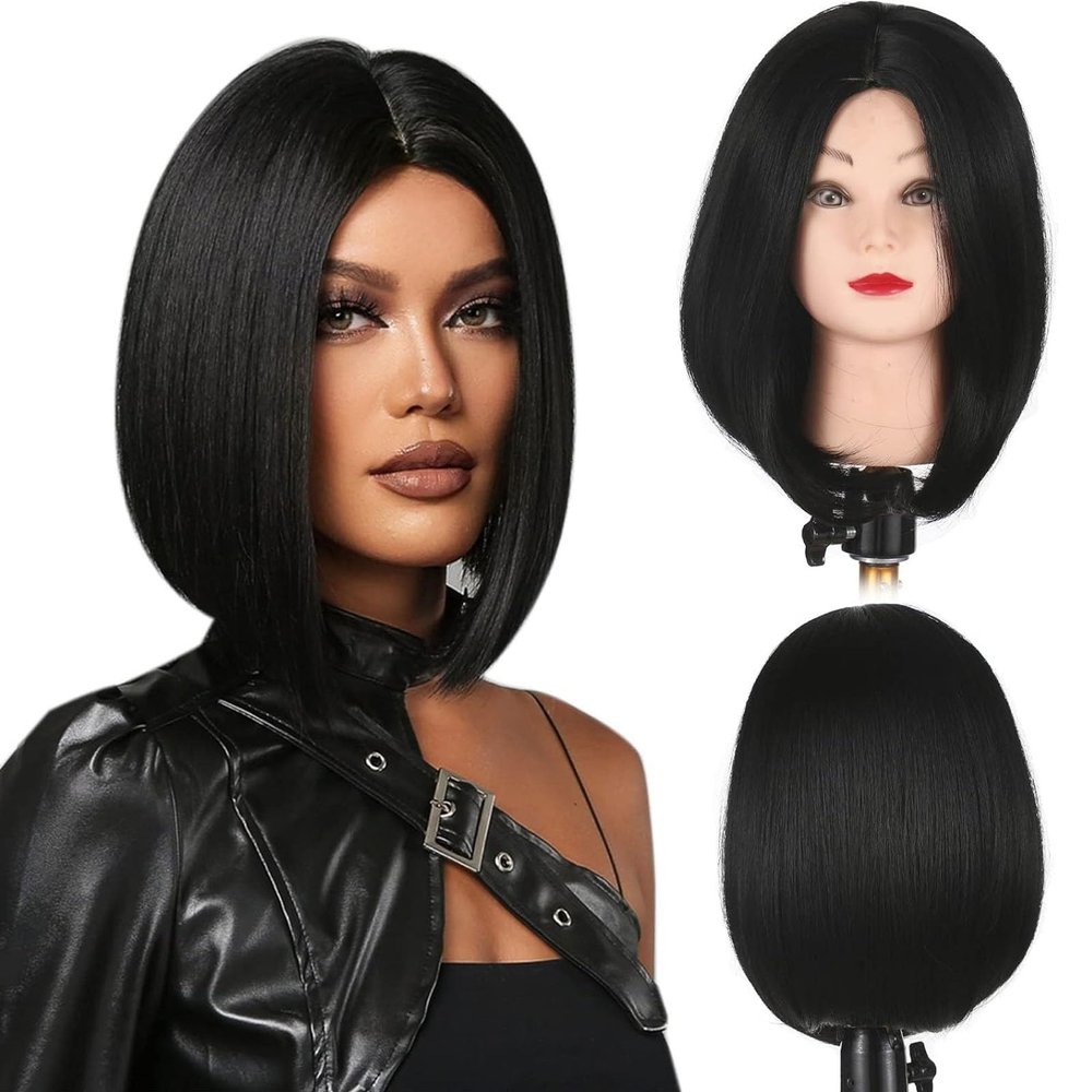 12 Inch Short Black Hair Wigs, Sexy Straight Hair Wig, Heat Resistant Synthetic for Women, Cosplay Party, Daily Use(12 Inch)