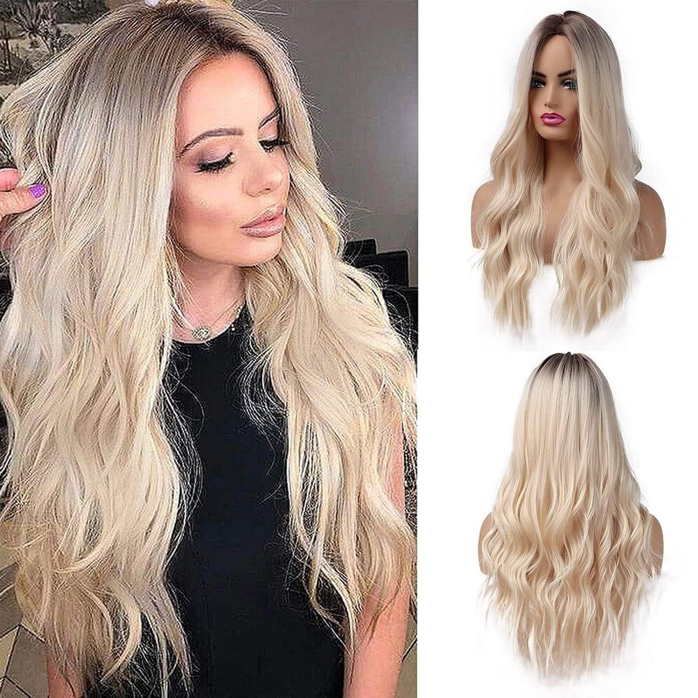 Synthetic Wig Blonde Curly Wavy Wig Long Hairpiece Women's Long Curly Hair with Light Blonde(26 Inch)