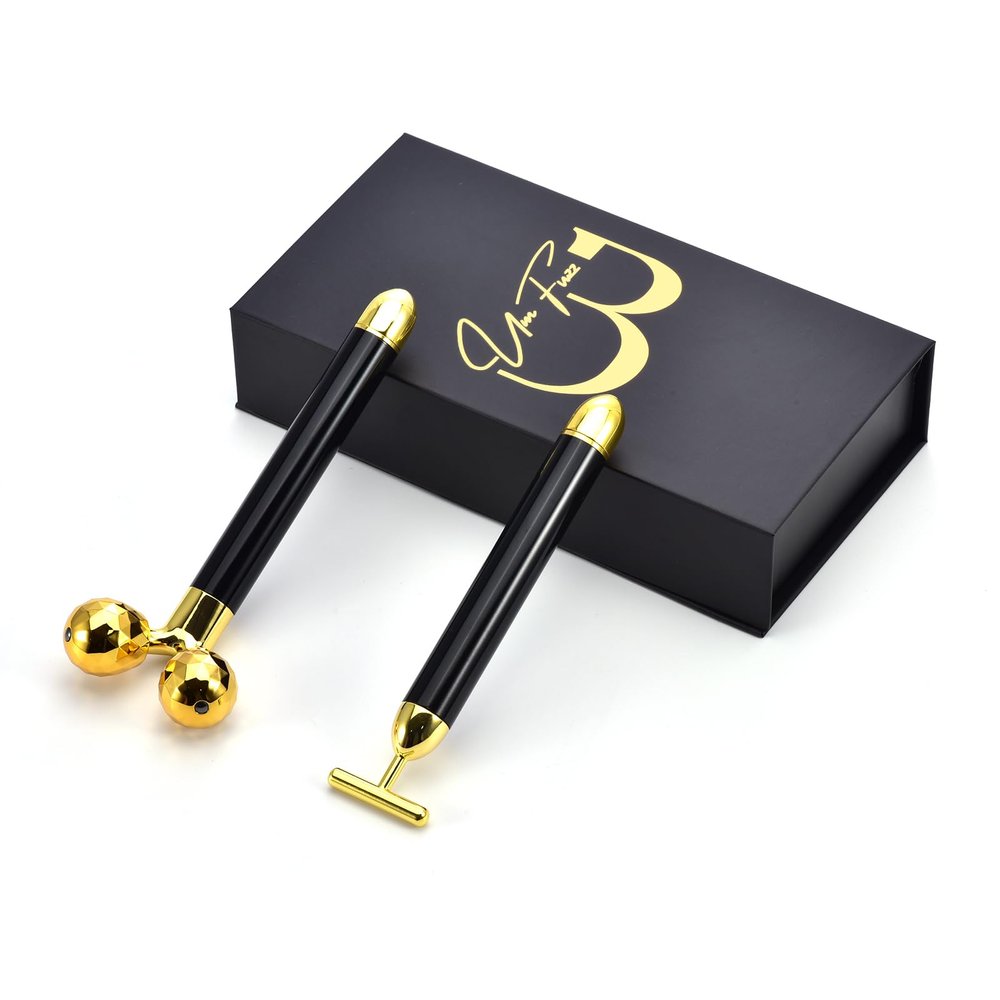 Bumfuzz Black & Gold 3D Electric Facial Roller Massager Set, V Shape Roller & T Shape Massager, 3D Facial Roller, Skin Care Tools, Personal Massager