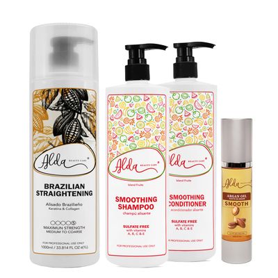 Alda Beauty Care Hair Treatment - Premium Hair Straightener Cream, Sulfate-Free Anti Frizz Hair Products, Perfect Hair Straightening Solution for Dry & Damaged Hair, Kit Combo Set (1L Combo)