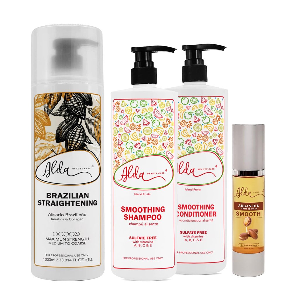 Alda Beauty Care Hair Treatment - Premium Hair Straightener Cream, Sulfate-Free Anti Frizz Hair Products, Perfect Hair Straightening Solution for Dry & Damaged Hair, Kit Combo Set (1L Combo)