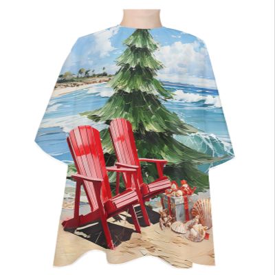 Christmas Tree Barber Cape - Salon Hair Cutting Cape for Women,Men,Kids,Adults,Haircut Cape with Adjustable Elastic Neckline Hairdressing Stylist Cape Gown Accessories Watercolor Summer Beach Shells