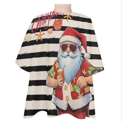 Christmas Stripe Barber Cape - Salon Hair Cutting Cape for Women,Men,Adults,Haircut Cape with Adjustable Elastic Neckline Hairdressing Stylist Cape Gown Accessories Santa Beach Starfish Black