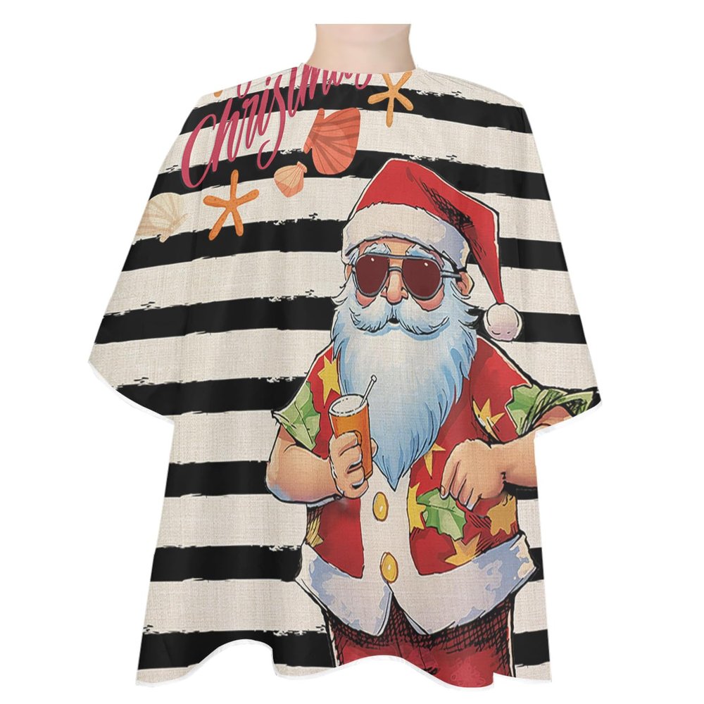 Christmas Stripe Barber Cape - Salon Hair Cutting Cape for Women,Men,Adults,Haircut Cape with Adjustable Elastic Neckline Hairdressing Stylist Cape Gown Accessories Santa Beach Starfish Black