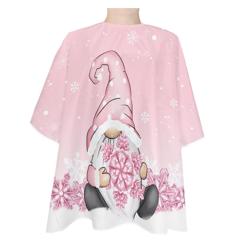Christmas Barber Cape - Salon Hair Cutting Cape for Women,Men,Kids,Adults,Haircut Cape with Adjustable Elastic Neckline Hairdressing Stylist Cape Gown Accessories Blush Pink Gnomes Winter Snowflake