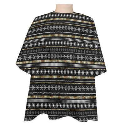 Boho Christmas Barber Cape - Salon Hair Cutting Cape for Women,Men,Kids,Adults,Haircut Cape with Adjustable Elastic Neckline Hairdressing Stylist Cape Gown Accessories Black Gold Stripe Snowflake Dot
