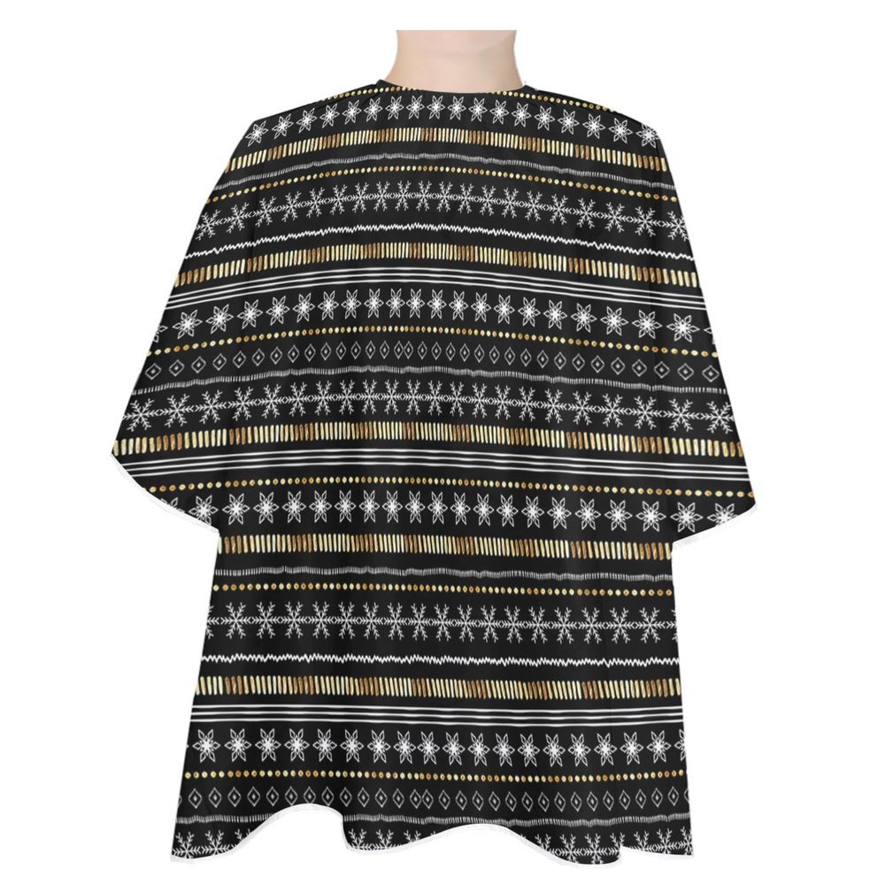Boho Christmas Barber Cape - Salon Hair Cutting Cape for Women,Men,Kids,Adults,Haircut Cape with Adjustable Elastic Neckline Hairdressing Stylist Cape Gown Accessories Black Gold Stripe Snowflake Dot