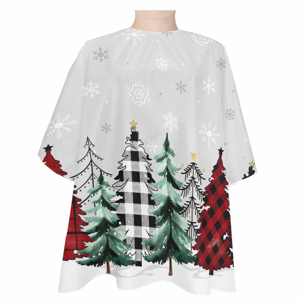 Christmas Barber Cape - Salon Hair Cutting Cape for Women,Men,Kids,Adults,Haircut Cape with Adjustable Elastic Neckline Hairdressing Stylist Cape Gown Accessories Plaid Pine Tree Red Green Dots Grey