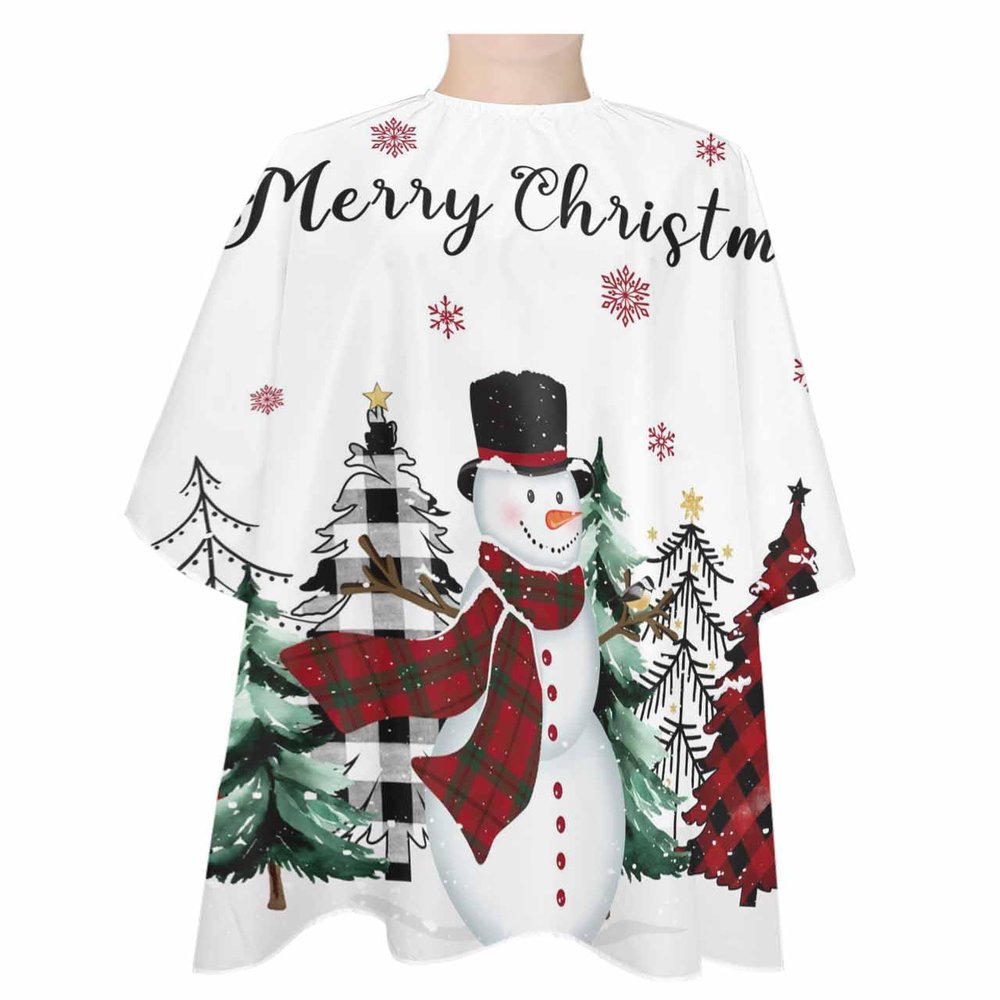 Christmas Snowman Barber Cape - Salon Hair Cutting Cape for Women,Men,Kids,Adults,Haircut Cape with Adjustable Elastic Neckline Hairdressing Stylist Cape Gown Accessories Red Black Buffalo Plaid Tree
