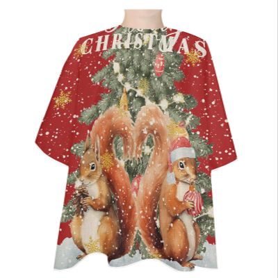 Christmas Barber Cape - Salon Hair Cutting Cape for Women, Men, Kids, Adults, Haircut Cape with Adjustable Elastic Neckline Hairdressing Stylist Cape Gown Accessories Red Gold Squirrel Snowflake Love