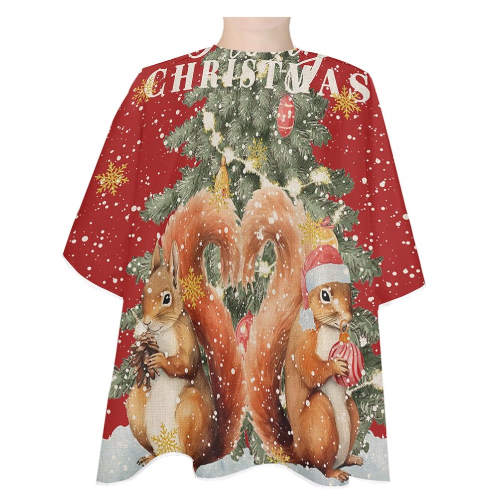 Christmas Barber Cape - Salon Hair Cutting Cape for Women, Men, Kids, Adults, Haircut Cape with Adjustable Elastic Neckline Hairdressing Stylist Cape Gown Accessories Red Gold Squirrel Snowflake Love