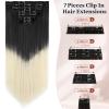Clip in Hair Extensions for Women 7pcs Long Straight Dark Brown&Bleach Blonde Hair Extensions 23 Inch Natural Soft Clip on Extensions Synthetic Thick Hairpieces view 2