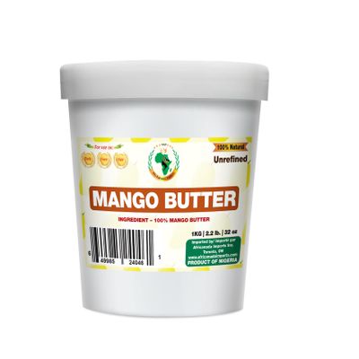 Africanada Foods Authentic Raw Mango Butter | Butter | For DIY Face, Body, Hands | Unrefined | 100% Pure| Organic from Africa | Resealable Bag | tub