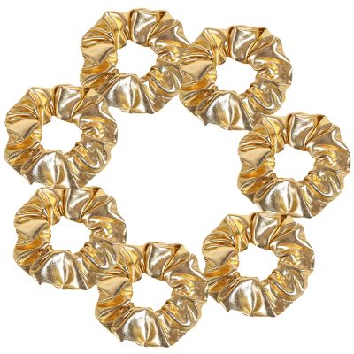 12 Pcs Faux Leather Jacket Cheer Hair Scrunchies For Thick Hair School Performance Scrunchy Sports Ponytail Holder Wrist for Girls Cosplay Show (Sets of 7 Gold)