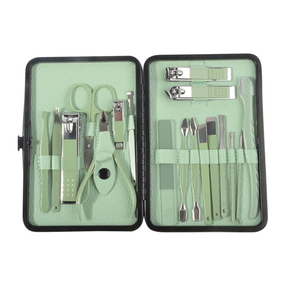 18Pcs/box Manicure Cutters Pink Nail Clipper Set Household Stainless Steel Ear Spoon Nail Clippers Pedicure Nail Scissors Tool,green,A