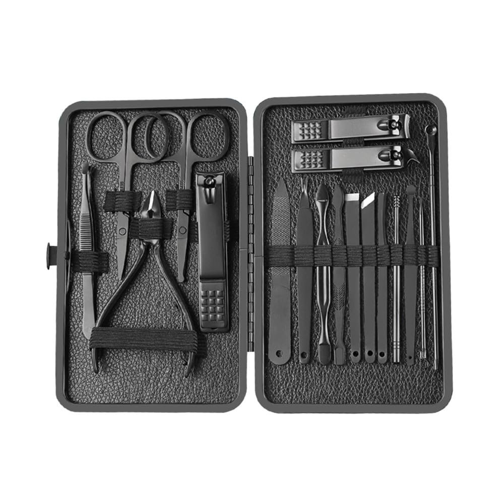 18Pcs/box Manicure Cutters Pink Nail Clipper Set Household Stainless Steel Ear Spoon Nail Clippers Pedicure Nail Scissors Tool,Black,A