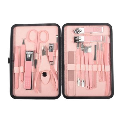 18Pcs/box Manicure Cutters Pink Nail Clipper Set Household Stainless Steel Ear Spoon Nail Clippers Pedicure Nail Scissors Tool,Pink,A