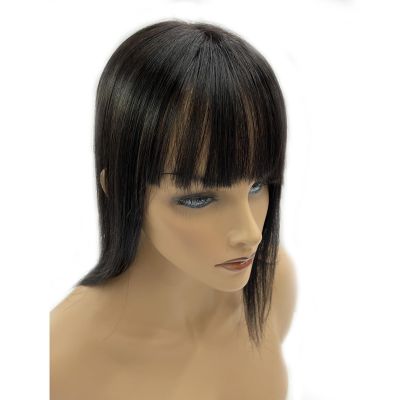 12x13cm(4.7"x5.1") full silk based human hair topperswith bangs for women thin hair or hair loss gift. 4 clips Natural looking 10 Natural Black)
