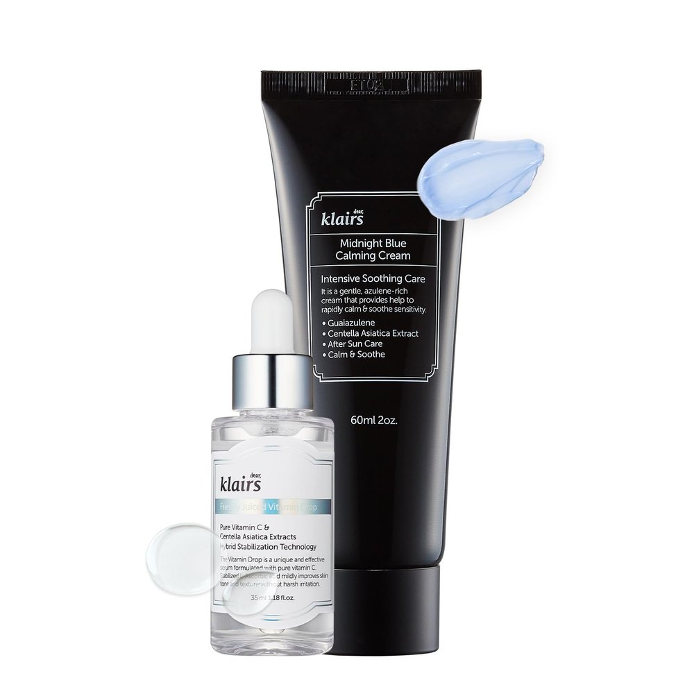 [DearKlairs] SKin Trouble Mark Care Duo Set, Midnight Calming Blue Cream + Freshly Juiced Vitamin Drop, facial cream, vitamin c serum