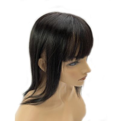 12x13cm(4.7"x5.1") full silk based human hair topperswith bangs for women thin hair or hair loss gift. 4 clips Natural looking 14 Natural Black)