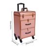 BounceyCart Professional Rolling Makeup Train Case, 3 Tier Cosmetology Case on Wheels Trolley Traveling Cosmetic Train Case 2 Large Drawer Nail Case Travel Storage Organizer Box (Gold) view 2