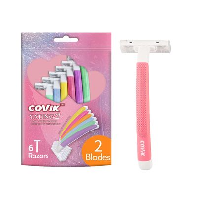 COVIK Women's Disposable Razors, 6 Count Shaving Razors for Women, 2 Blade Razor for Women Sensitive Skin Smooth Hair Removal (1 Packages of 6 Razors)