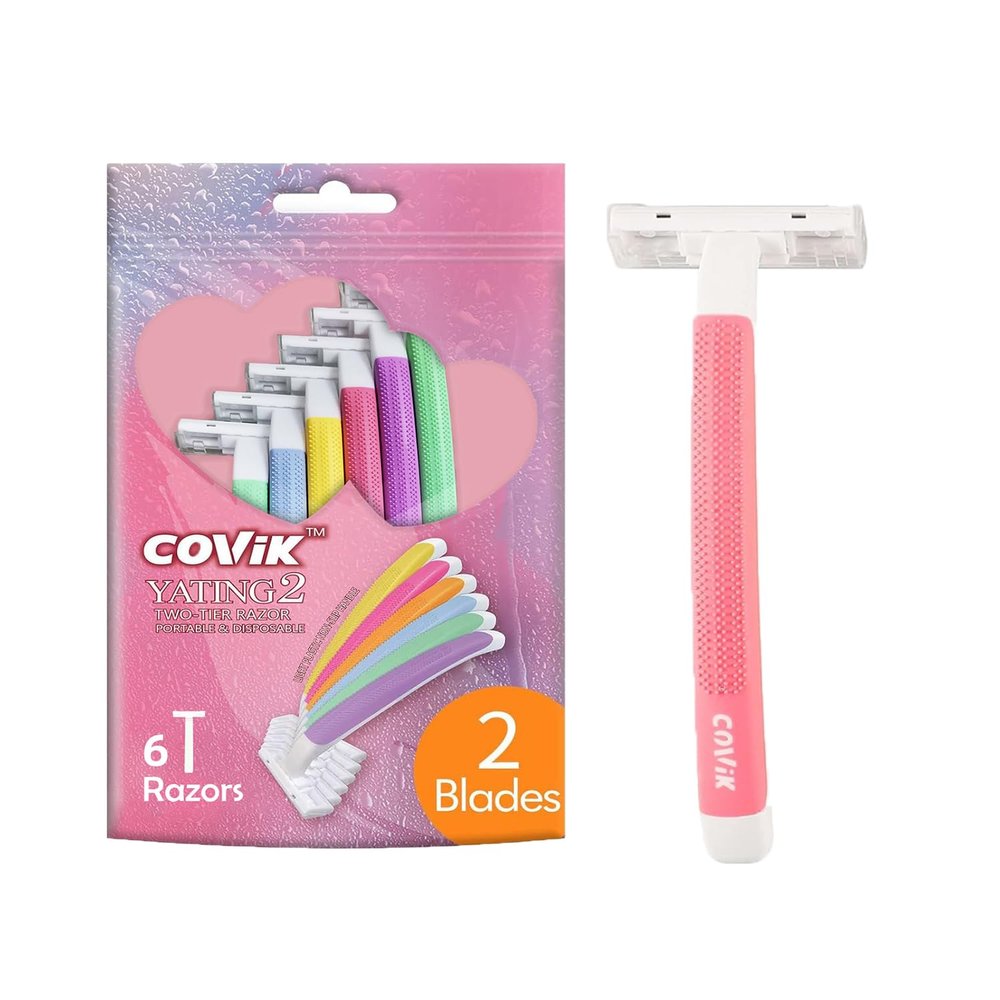 COVIK Women's Disposable Razors, 6 Count Shaving Razors for Women, 2 Blade Razor for Women Sensitive Skin Smooth Hair Removal (1 Packages of 6 Razors)