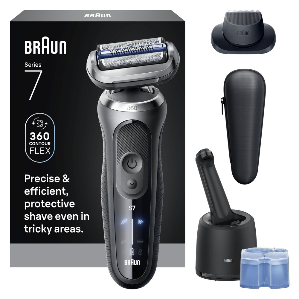 Braun Electric Shaver for Men, Series 7 7171cc, Wet & Dry Shave, Turbo & Gentle Shaving Modes, Waterproof Foil Shaver with Precision Trimmer, Space Grey, Holiday Gifts for Men