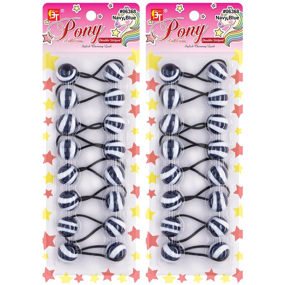 16 Pcs 20mm Hair Ties Hair Accessories for Girls Double Striped Hair Ties with Balls Bubble Twinbead Ponytail Holders (Navy Blue)