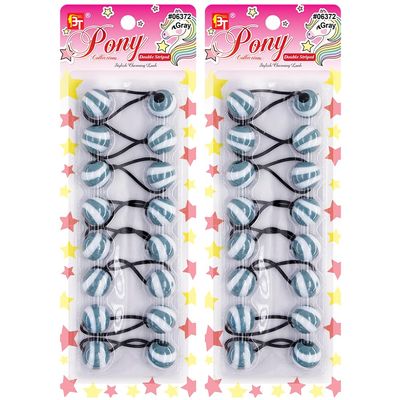 16 Pcs 20mm Hair Ties Hair Accessories for Girls Double Striped Hair Ties with Balls Bubble Twinbead Ponytail Holders (Gray)