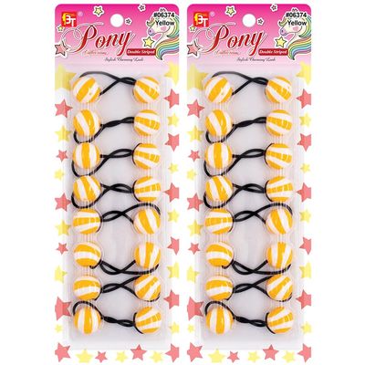 16 Pcs 20mm Hair Ties Hair Accessories for Girls Double Striped Hair Ties with Balls Bubble Twinbead Ponytail Holders (Yellow)
