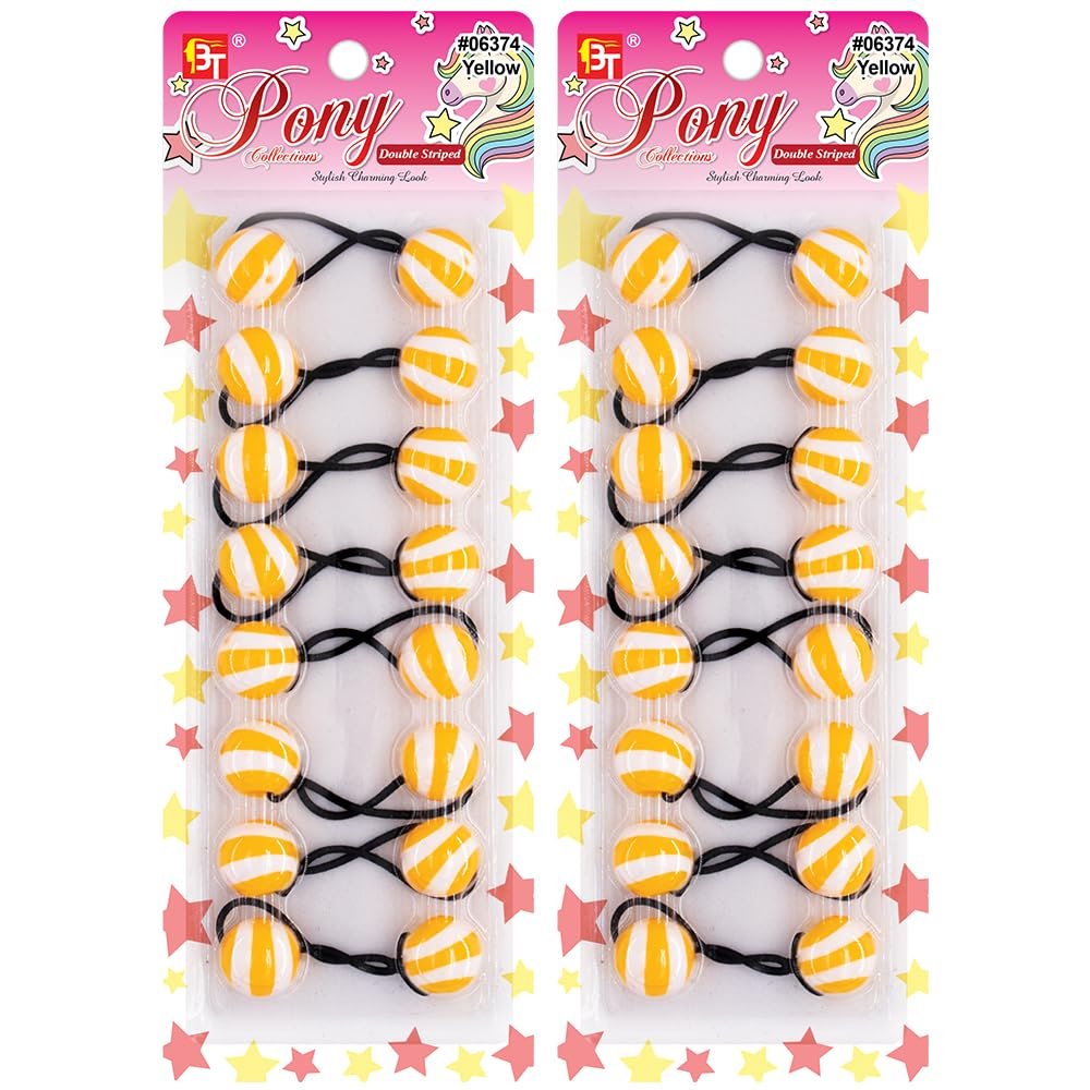 16 Pcs 20mm Hair Ties Hair Accessories for Girls Double Striped Hair Ties with Balls Bubble Twinbead Ponytail Holders (Yellow)