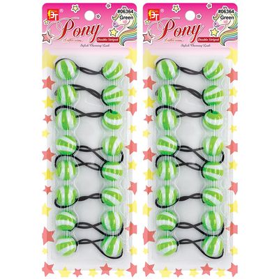 16 Pcs 20mm Hair Ties Hair Accessories for Girls Double Striped Hair Ties with Balls Bubble Twinbead Ponytail Holders (Green)