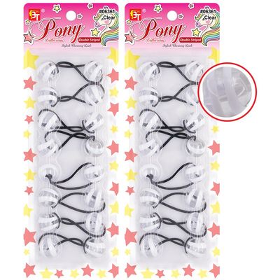 16 Pcs 20mm Hair Ties Hair Accessories for Girls Double Striped Hair Ties with Balls Bubble Twinbead Ponytail Holders (Clear)