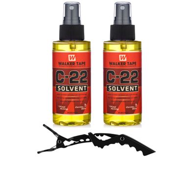 C-22 Solvent Spray Remover for Lace Wigs, Toupees, and Tape-in Extensions (2 Pack with Shark Clip)