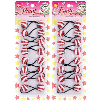 16 Pcs 20mm Hair Ties Hair Accessories for Girls Double Striped Hair Ties with Balls Bubble Twinbead Ponytail Holders (Red)