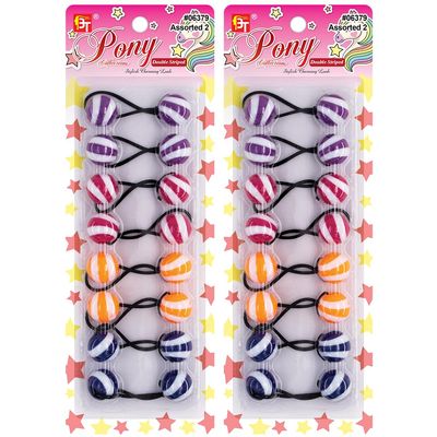 16 Pcs 20mm Hair Ties Hair Accessories for Girls Double Striped Hair Ties with Balls Bubble Twinbead Ponytail Holders (Assorted 2)